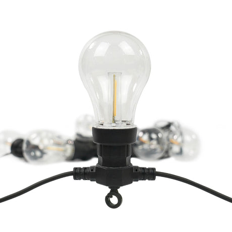 Connectable Festoon Lights with A60 Filament Effect Bulbs on Black Rubber Cable