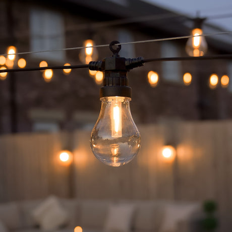 Connectable Festoon Lights with A60 Filament Effect Bulbs on Black Rubber Cable