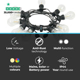 Connectable Festoon Lights with A60 Filament Effect Bulbs on Black Rubber Cable