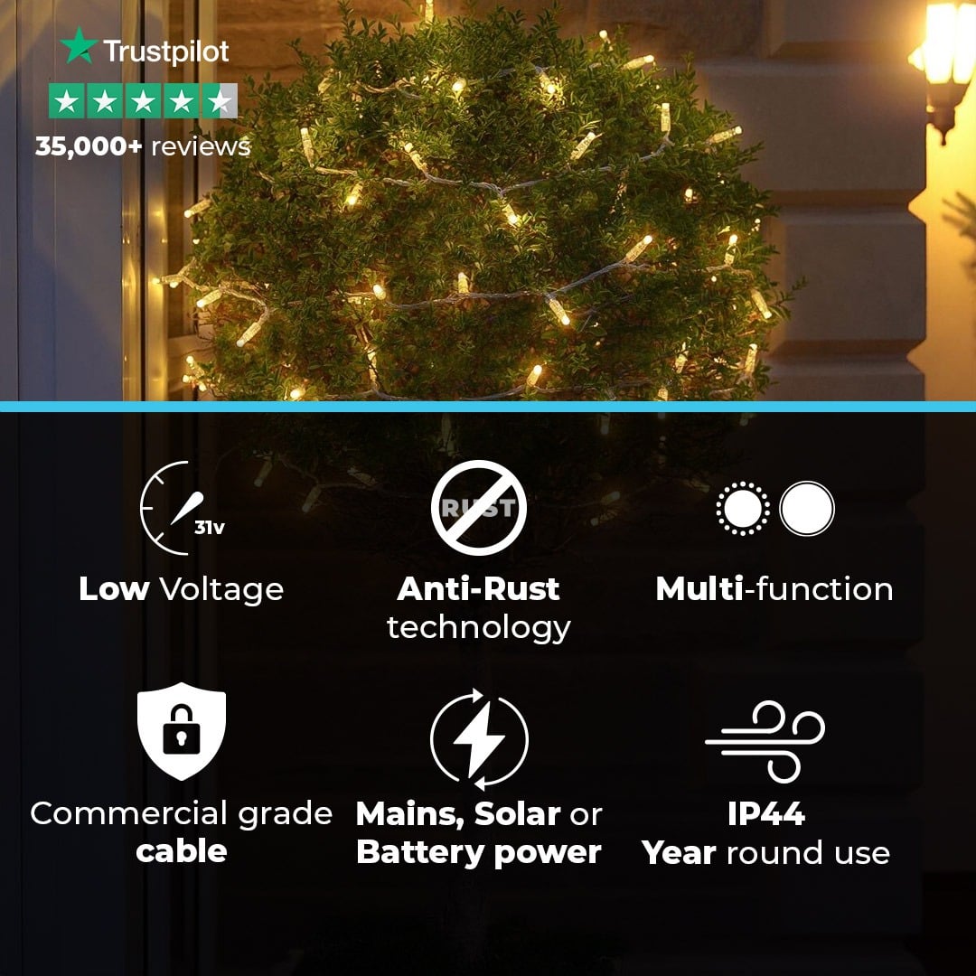 ConnectGo® Warm White Connectable Outdoor Fairy Lights Clear Rubber Cable
