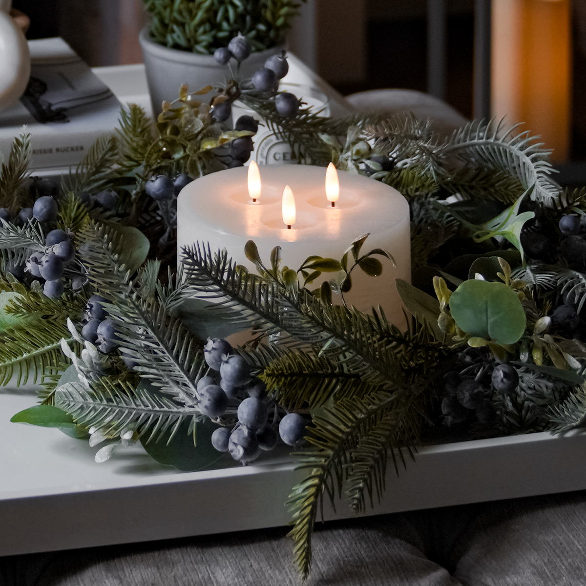 50cm Green Eucalyptus and Navy Berries Christmas Wreath