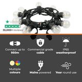 Connectable Festoon Lights with G50 Filament Effect Bulbs on Black Rubber Cable