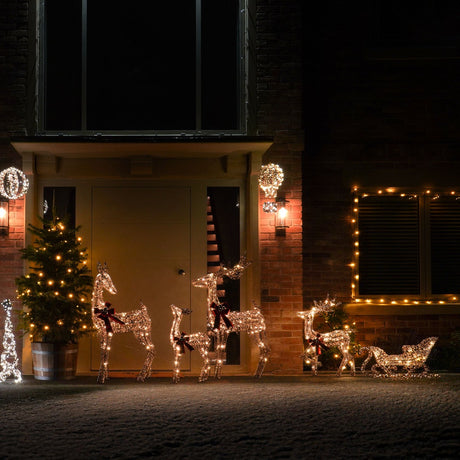 84cm Rose Gold Outdoor Light up Reindeer & Sleigh