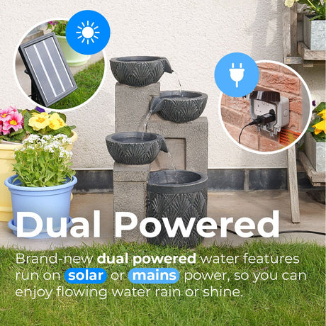 Solar & Plug-in Stone Effect Cascading Bowls Water Feature