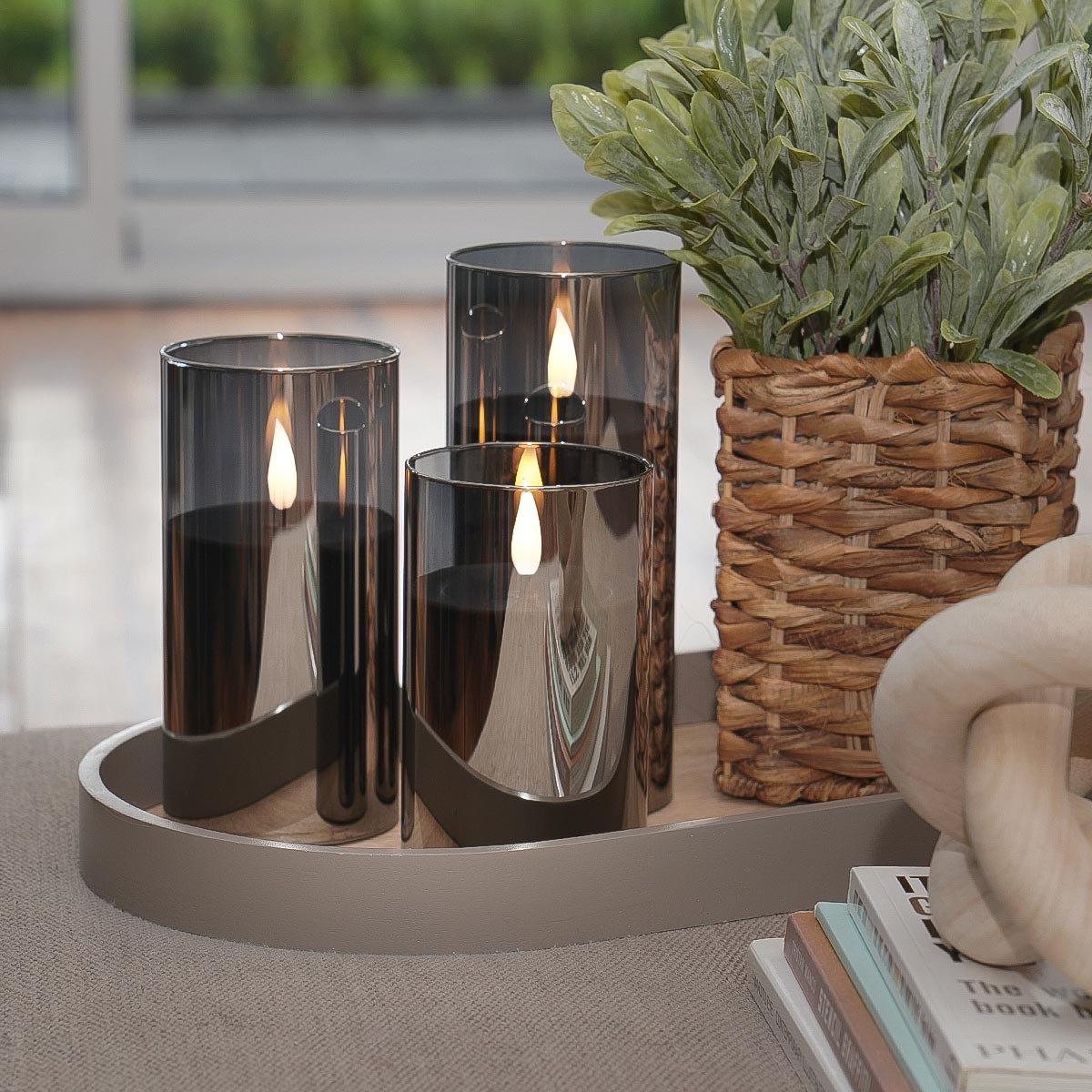 Ember™ Smoked Glass Hurricane LED Candle