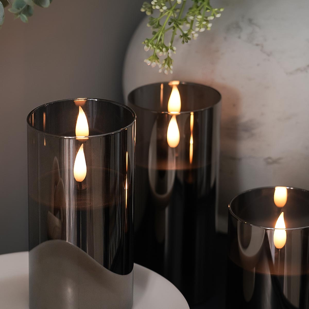 Ember™ Smoked Glass Hurricane LED Candle
