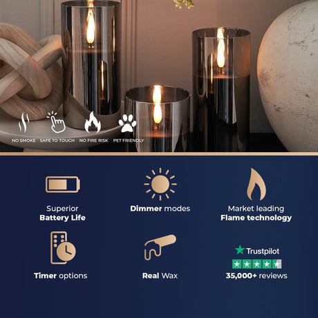 Ember™ Smoked Glass Hurricane LED Candle