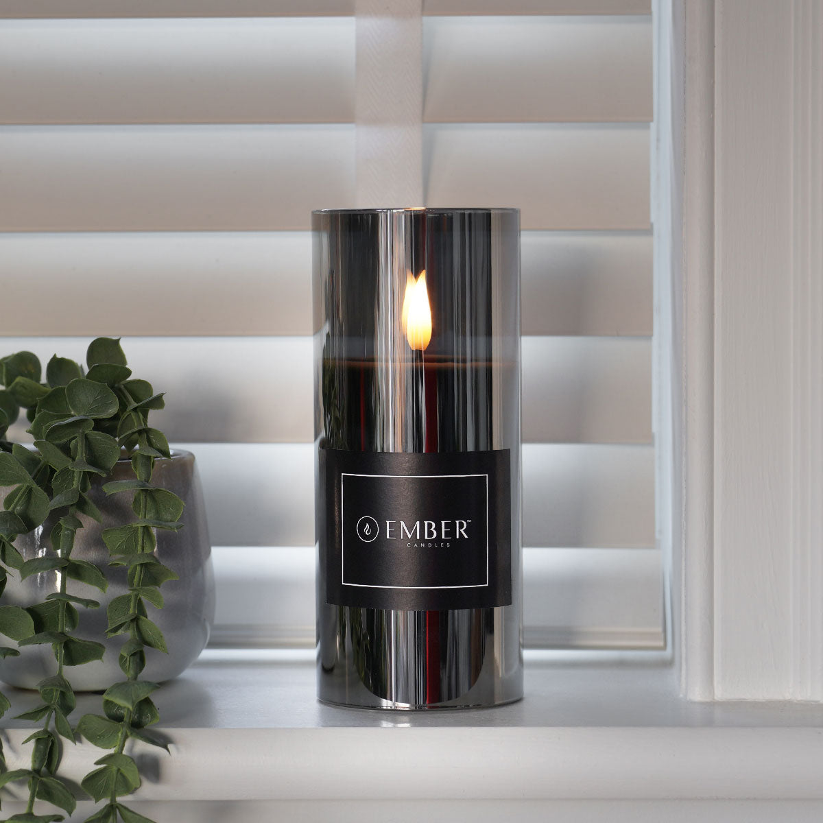 Ember™ Smoked Glass Hurricane LED Candle