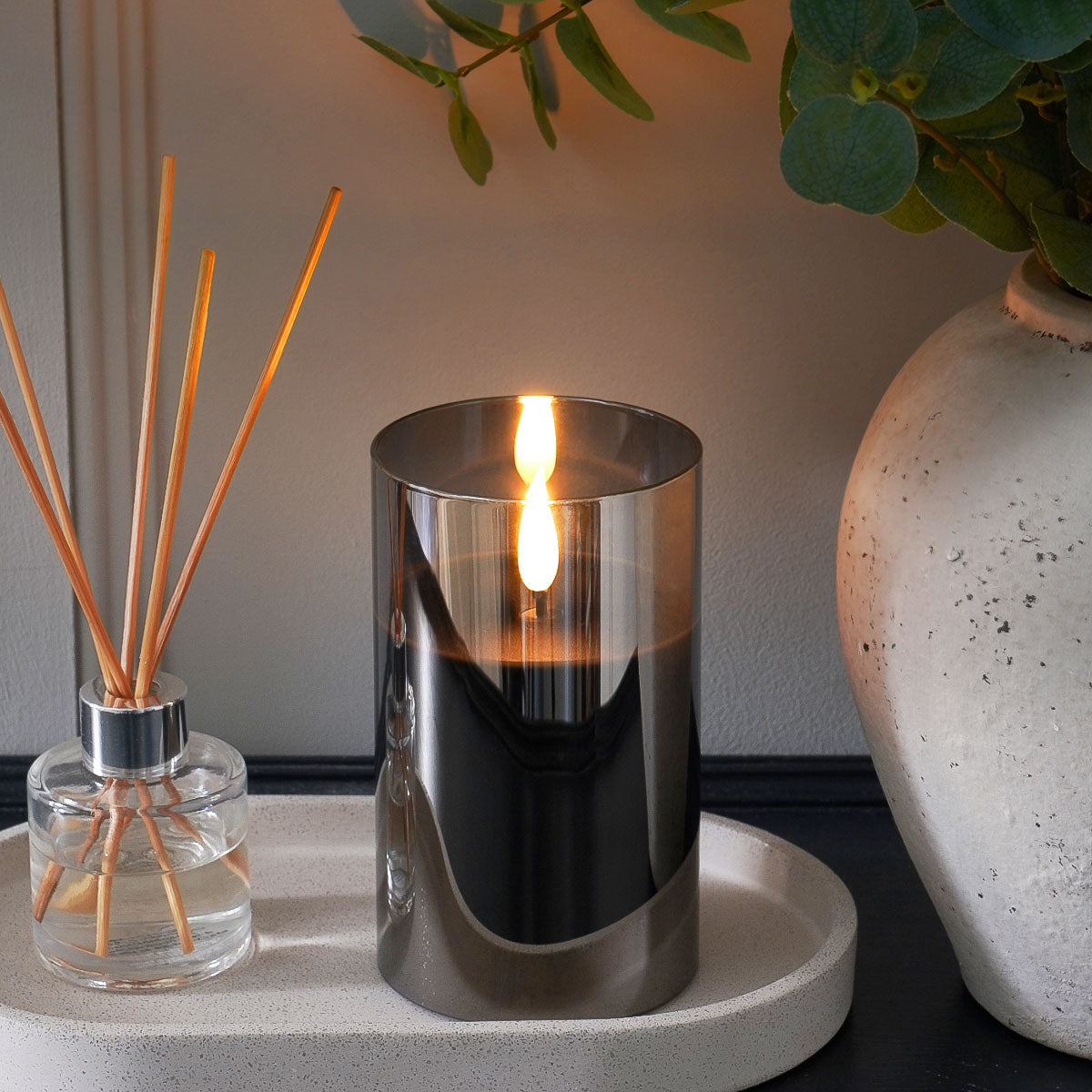 Ember™ Smoked Glass Hurricane LED Candle