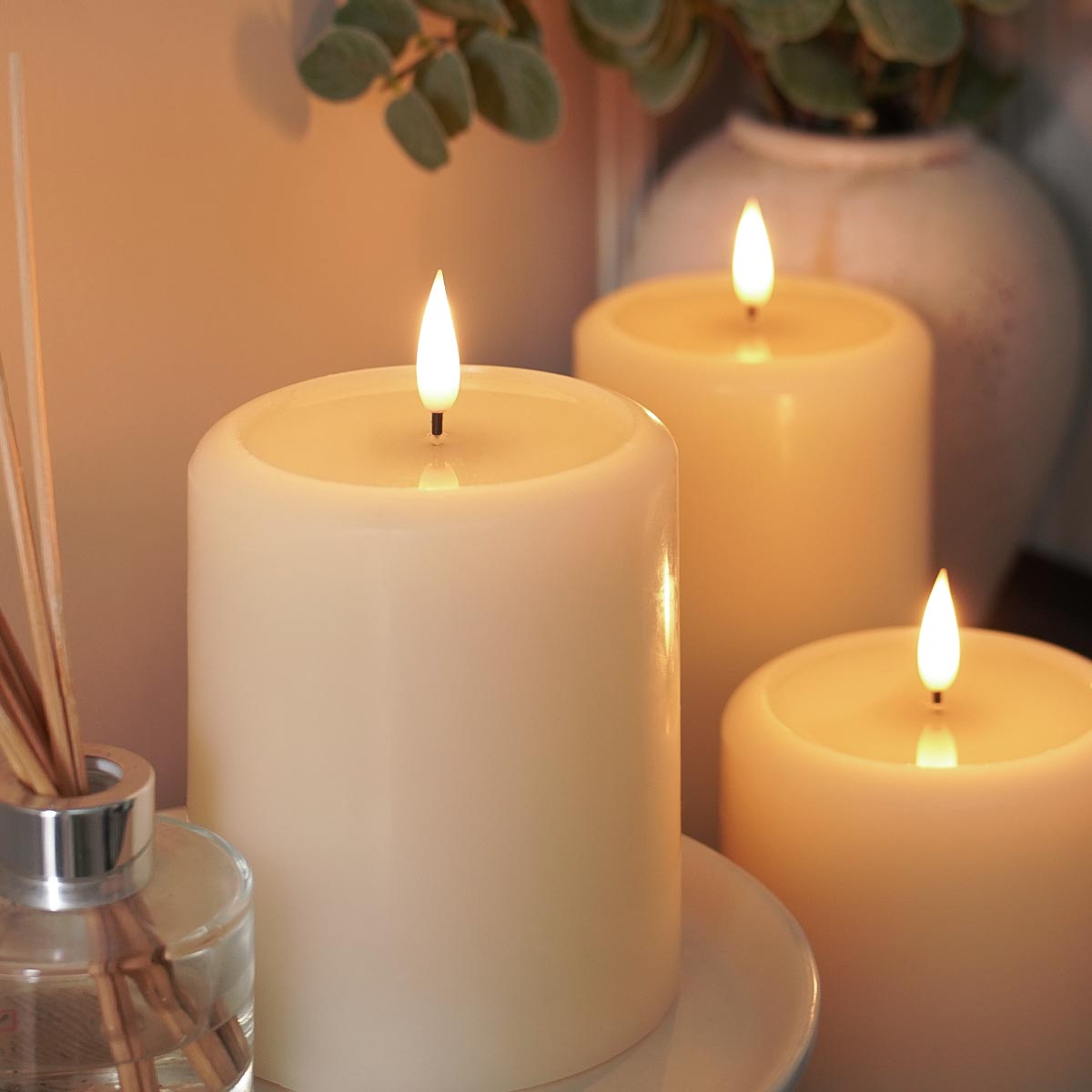 Ember™ Ivory LED Chapel Pillar Candle with Large Wax Pooling Effect