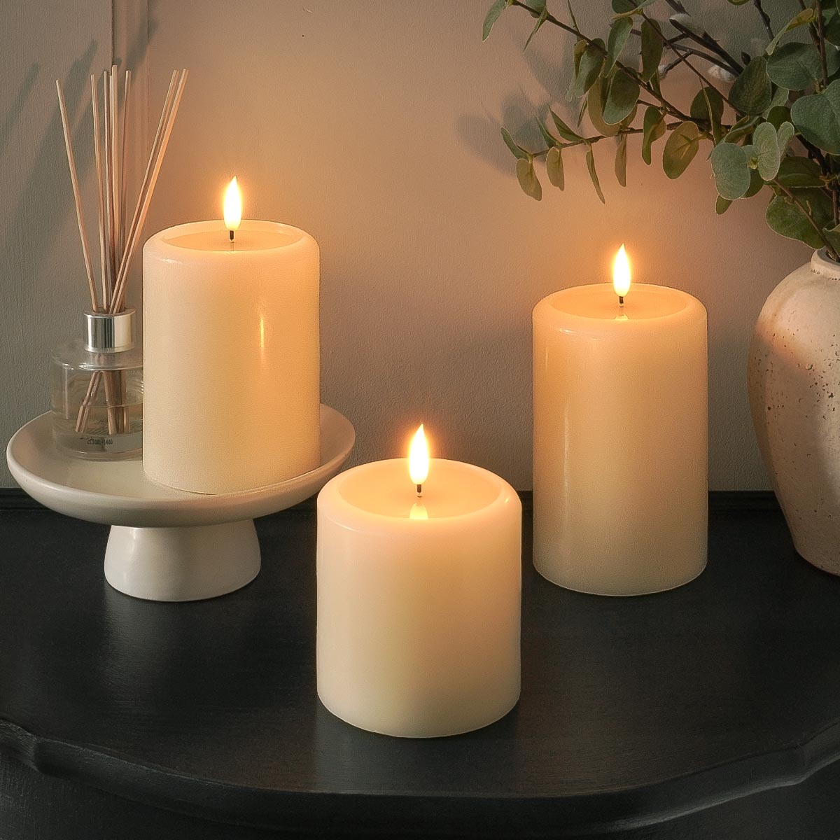 Ember™ Ivory LED Chapel Pillar Candle with Large Wax Pooling Effect