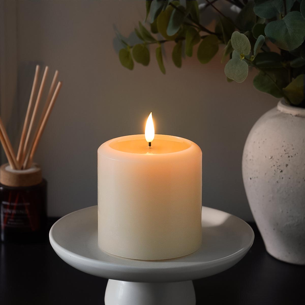 Ember™ Ivory LED Chapel Pillar Candle with Large Wax Pooling Effect