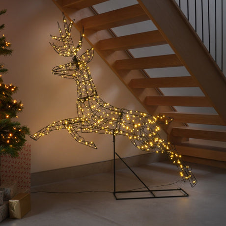 1.5m Black Frame Leaping Stag Outdoor Light up Reindeer Christmas Light