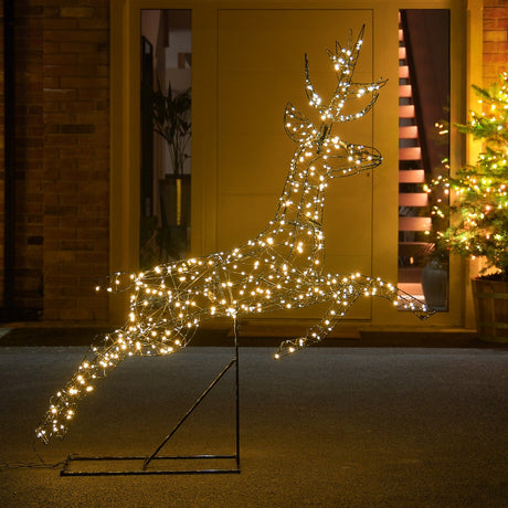 1.5m Black Frame Leaping Stag Outdoor Light up Reindeer Christmas Light