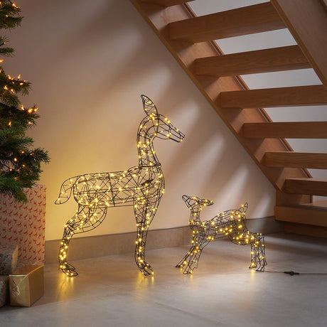 Black Frame Doe & Fawn Outdoor Light up Reindeer