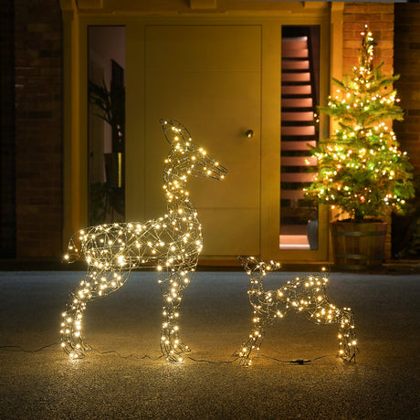 Black Frame Outdoor Light up Reindeer Family