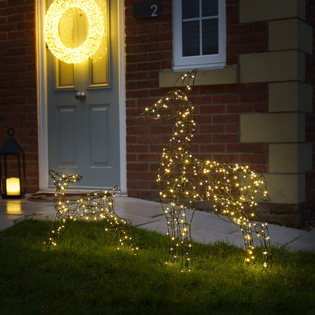 Black Frame Doe & Fawn Outdoor Light up Reindeer