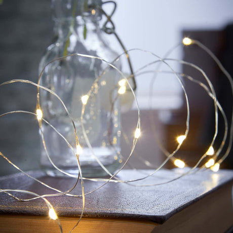 2m Battery Silver Firefly Wire Fairy Lights, 20 LEDs
