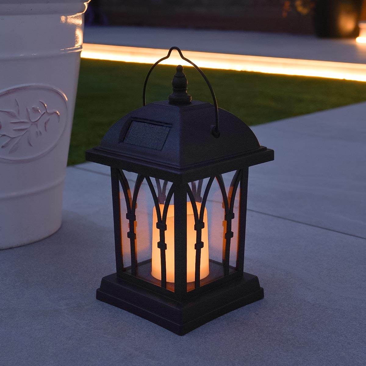 Solar Lantern With Flickering LED Candle 27cm