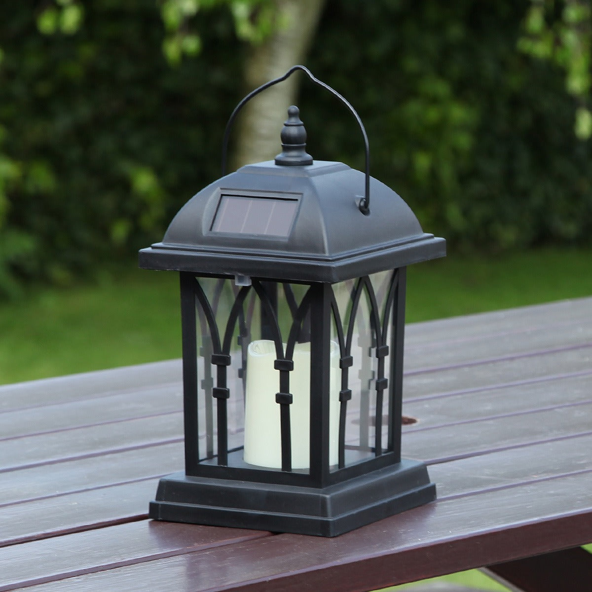 Solar Lantern With Flickering LED Candle 27cm
