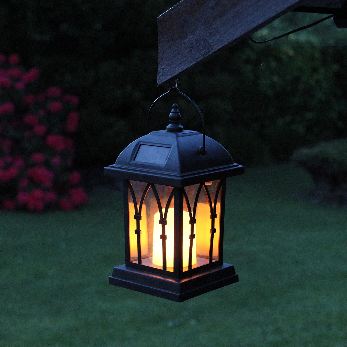 Solar Lantern With Flickering LED Candle 27cm