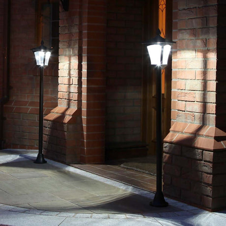 2 Black Security Solar Lamp Posts 1.2m