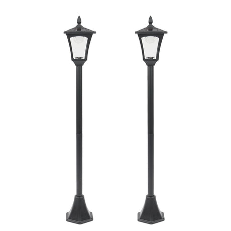 2 Black Security Solar Lamp Posts 1.2m