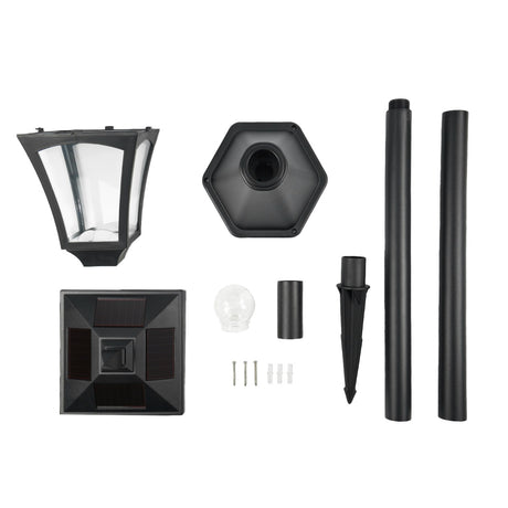2 Black Security Solar Lamp Posts 1.2m