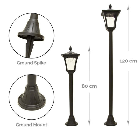 2 Black Security Solar Lamp Posts 1.2m