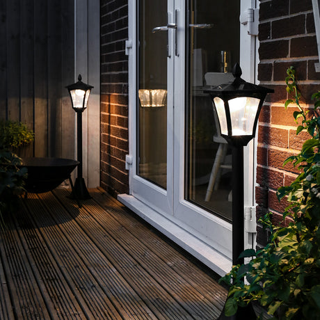 2 Black Security Solar Lamp Posts 1.2m