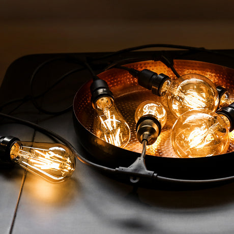 FestoonPro® 10m Long Drop Festoon Belt with 10 Vintage LED Filament Style Bulbs, Connectable