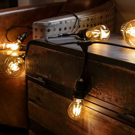 FestoonPro® 10m Long Drop Festoon Belt with 10 Vintage LED Filament Style Bulbs, Connectable