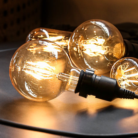 FestoonPro® 10m Long Drop Festoon Belt with 10 Vintage LED Filament Style Bulbs, Connectable