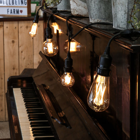 FestoonPro® 10m Long Drop Festoon Belt with 10 Vintage LED Filament Style Bulbs, Connectable