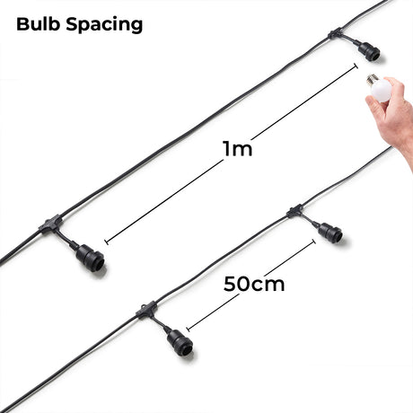 FestoonPro® 10m E27 Black Long Drop Festoon Belt, 10 Sockets, Connectable