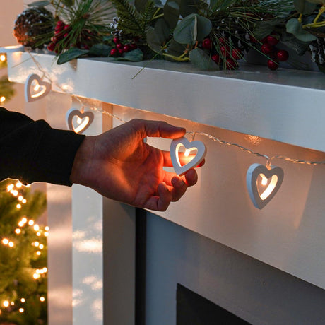 Battery Wooden Heart Fairy Lights, 10 Warm White LEDs
