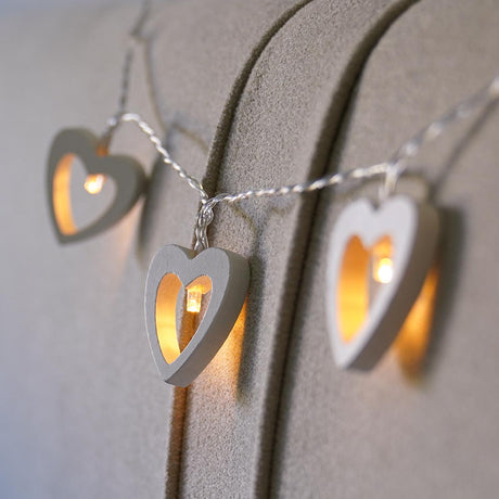 Battery Wooden Heart Fairy Lights, 10 Warm White LEDs