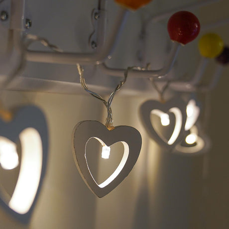 Battery Wooden Heart Fairy Lights, 10 Warm White LEDs