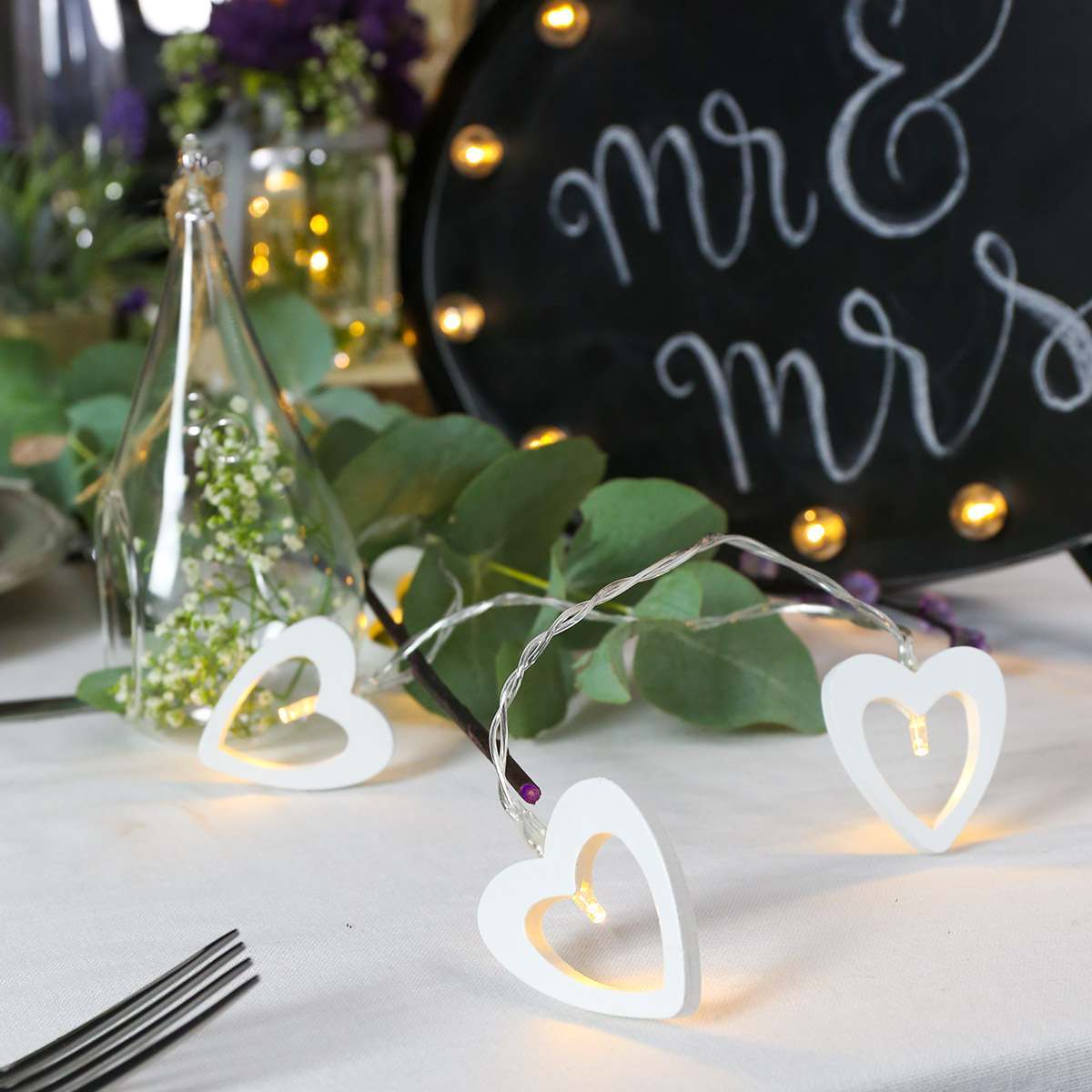 Battery Wooden Heart Fairy Lights, 10 Warm White LEDs