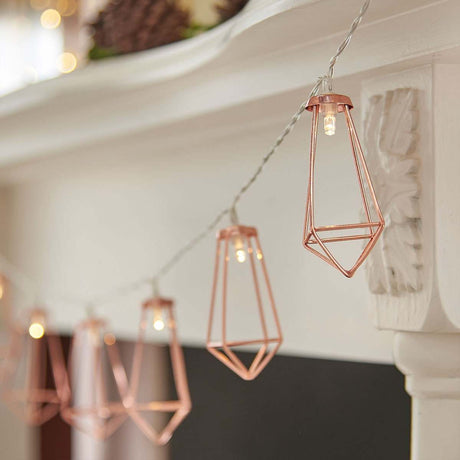 Battery Rose Gold Metal Lantern Fairy Lights, 10 Warm White LEDs