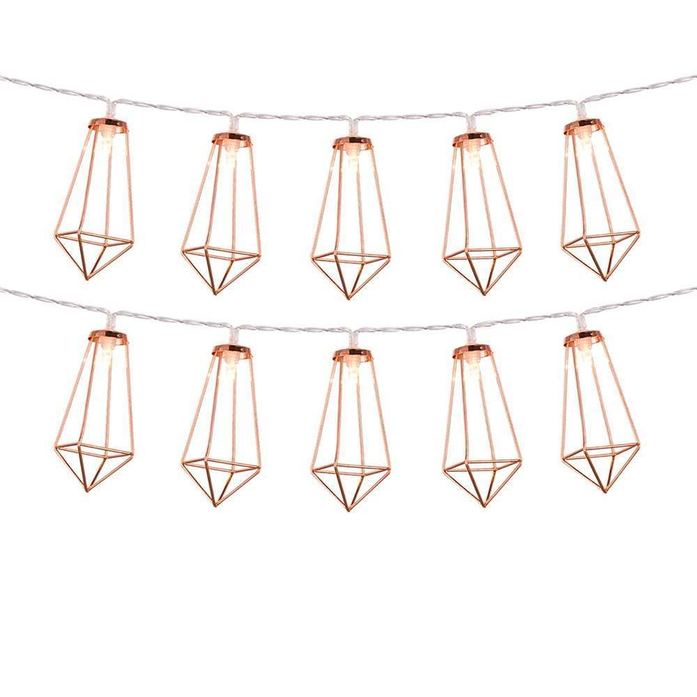Battery Rose Gold Metal Lantern Fairy Lights, 10 Warm White LEDs