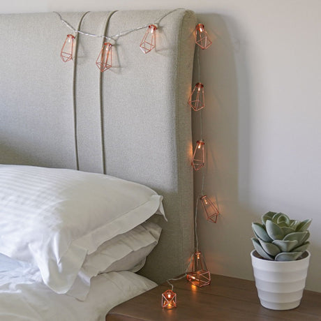 Battery Rose Gold Metal Lantern Fairy Lights, 10 Warm White LEDs