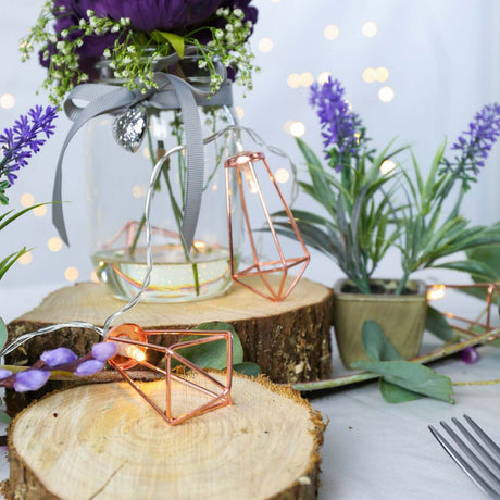 Battery Rose Gold Metal Lantern Fairy Lights, 10 Warm White LEDs