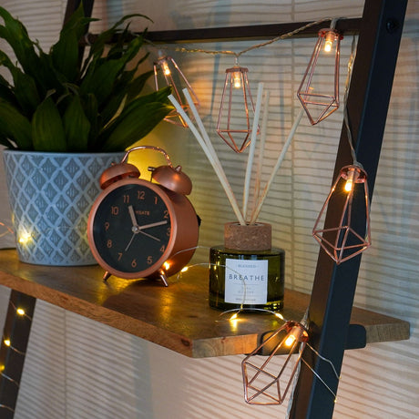 Battery Rose Gold Metal Lantern Fairy Lights, 10 Warm White LEDs