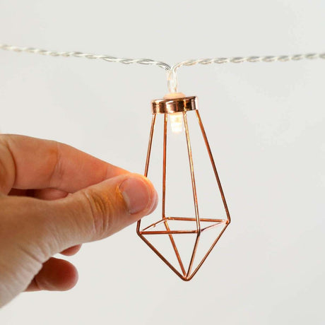 Battery Rose Gold Metal Lantern Fairy Lights, 10 Warm White LEDs