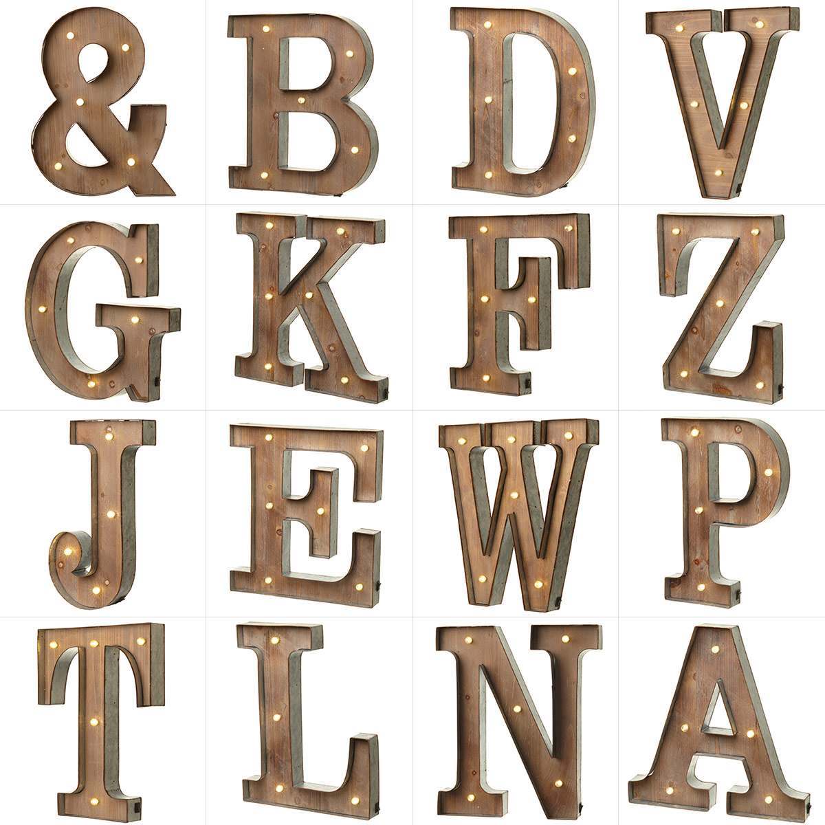 Wood & Metal A-Z Battery Light Up Circus Letter, 41cm