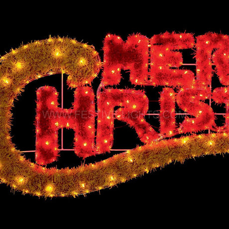 1.45m Outdoor Merry Christmas Tinsel Silhouette, 85 Multi Colour LEDs