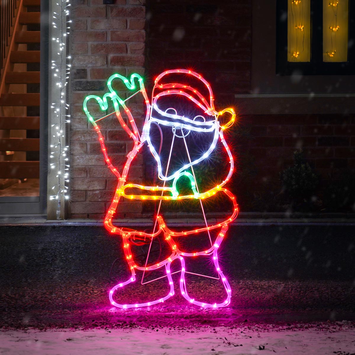 Outdoor Waving Santa Rope Light Christmas Silhouette