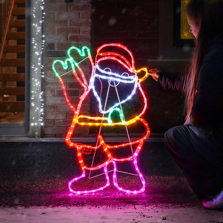 Outdoor Waving Santa Rope Light Christmas Silhouette