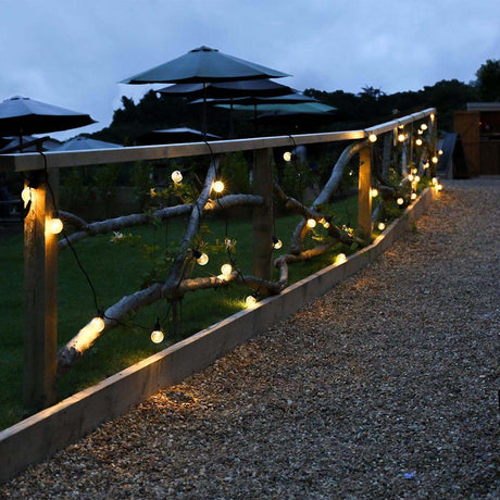 Outdoor Festoon Lights, Connectable, Warm White LEDs, Clear Bulbs, Black Cable